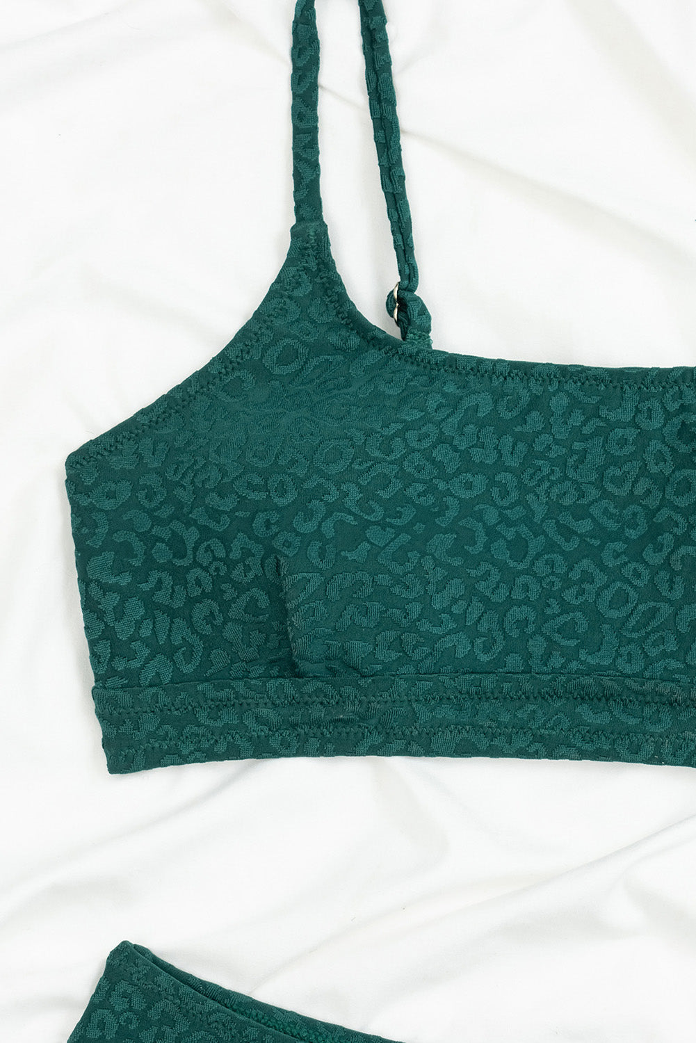 Leopard Jacquard High Waist Bikini Set in Skobeloff Green
