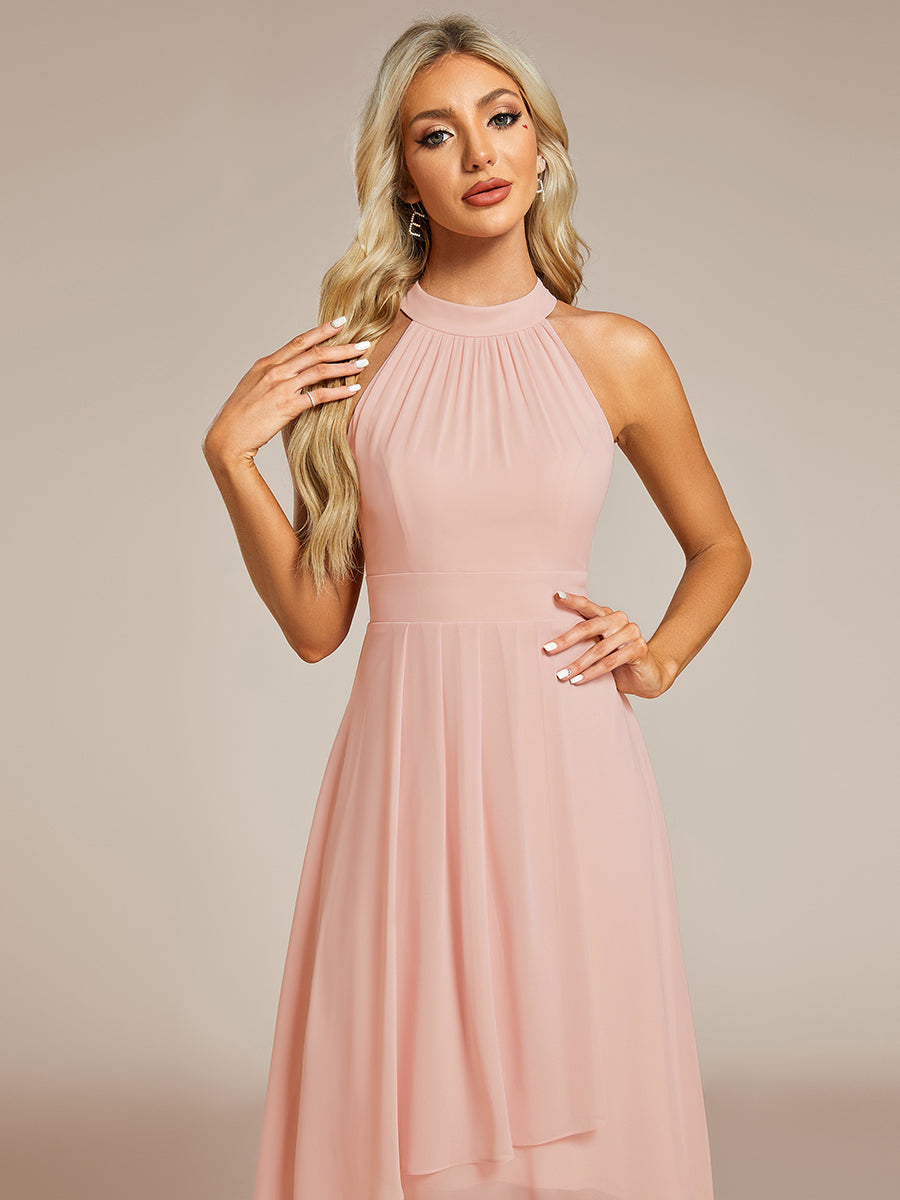 Elegant Halter Neckline Asymmetric Midi Lining Length fold stream Empire Waist Chiffon Dresses