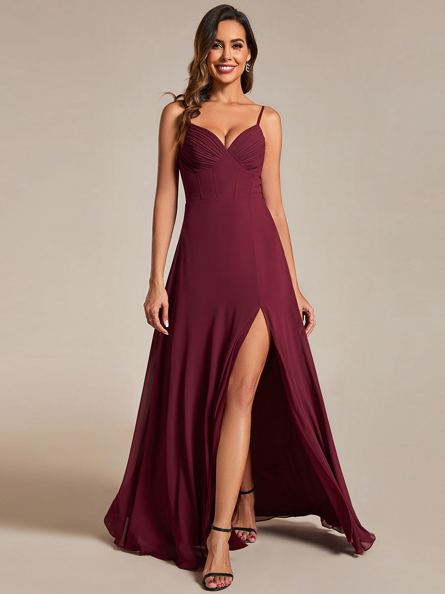 Chiffon Spaghetti Strap Bridesmaid Dress with High Split