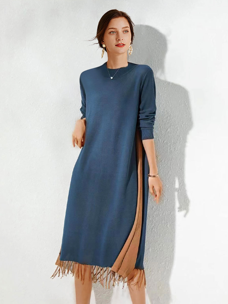 Midi Dresses - Round Neck Knit Loose Temperament Midi Dress - MsDressly