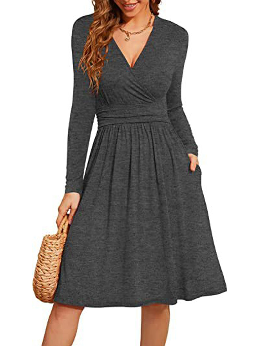 Midi Dresses - Short Sleeve Casual V-Neck Floral Party Midi Dress - MsDressly
