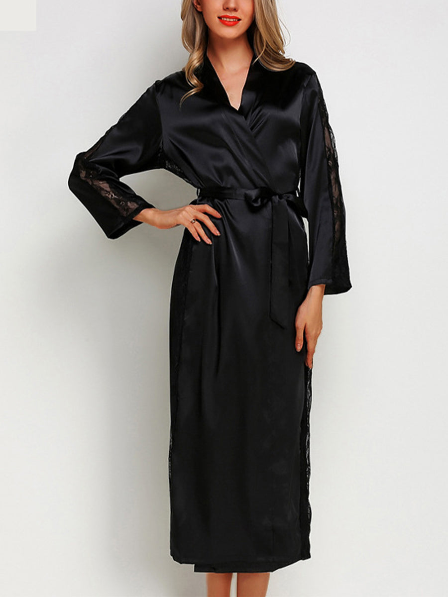 Pajamas - Tie Loose Sexy Solid Color Long Pajama - MsDressly