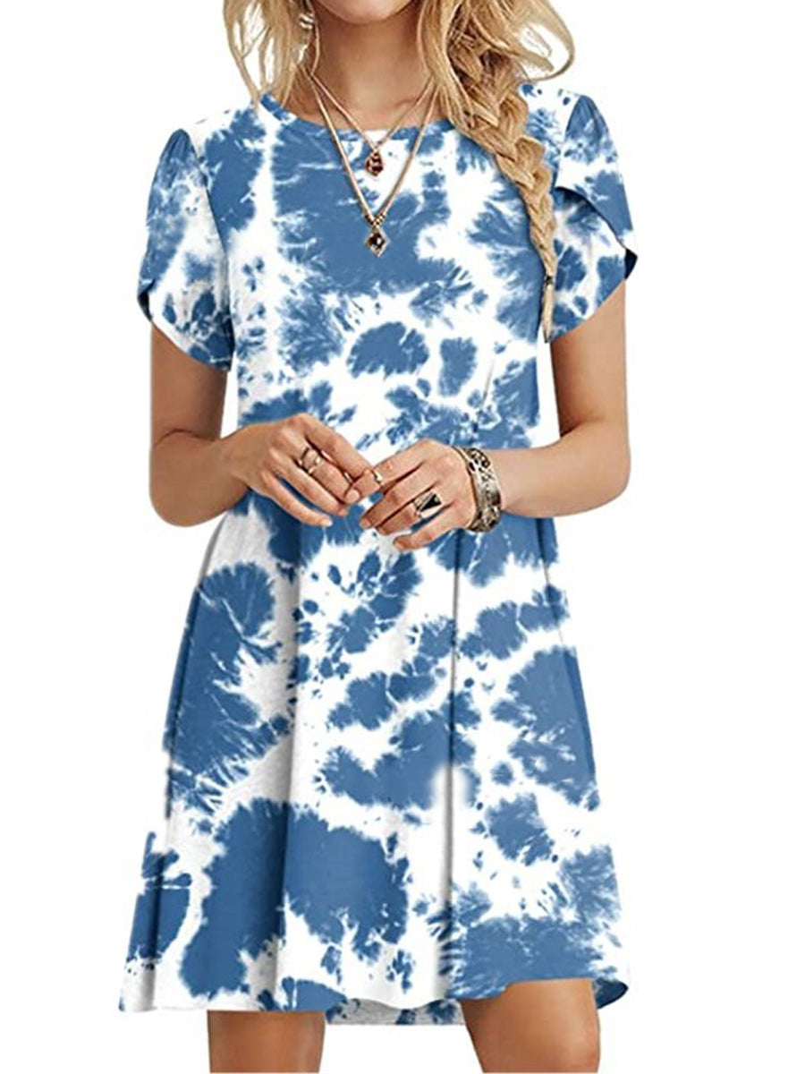 Mini Dresses - Casual Ruffle Short Sleeve Cute Crew Neck Flowy Mini Dress - MsDressly