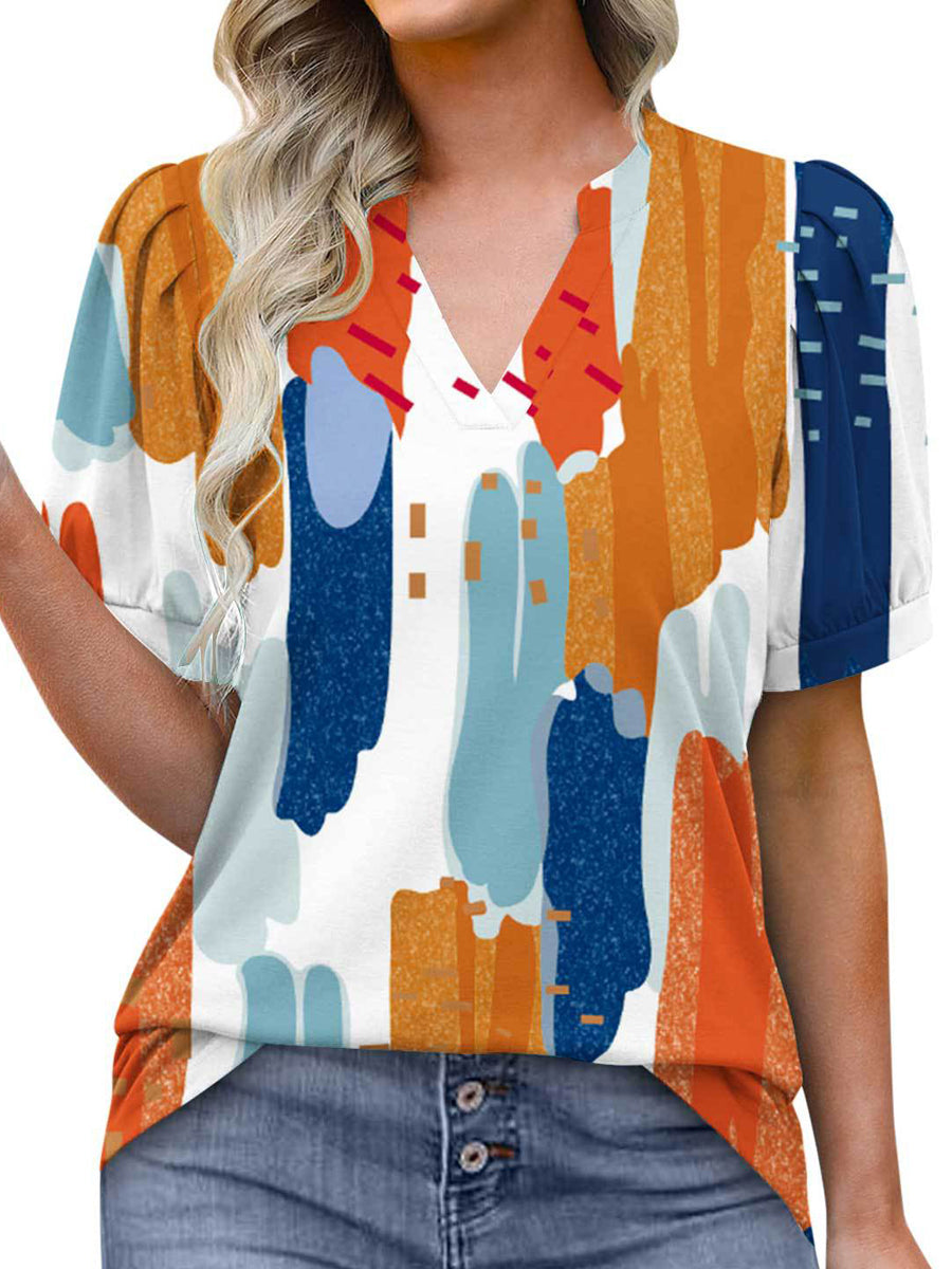 Blouses - Casual Petal Short Sleeve Tunic Loose Comfy Blouse - MsDressly