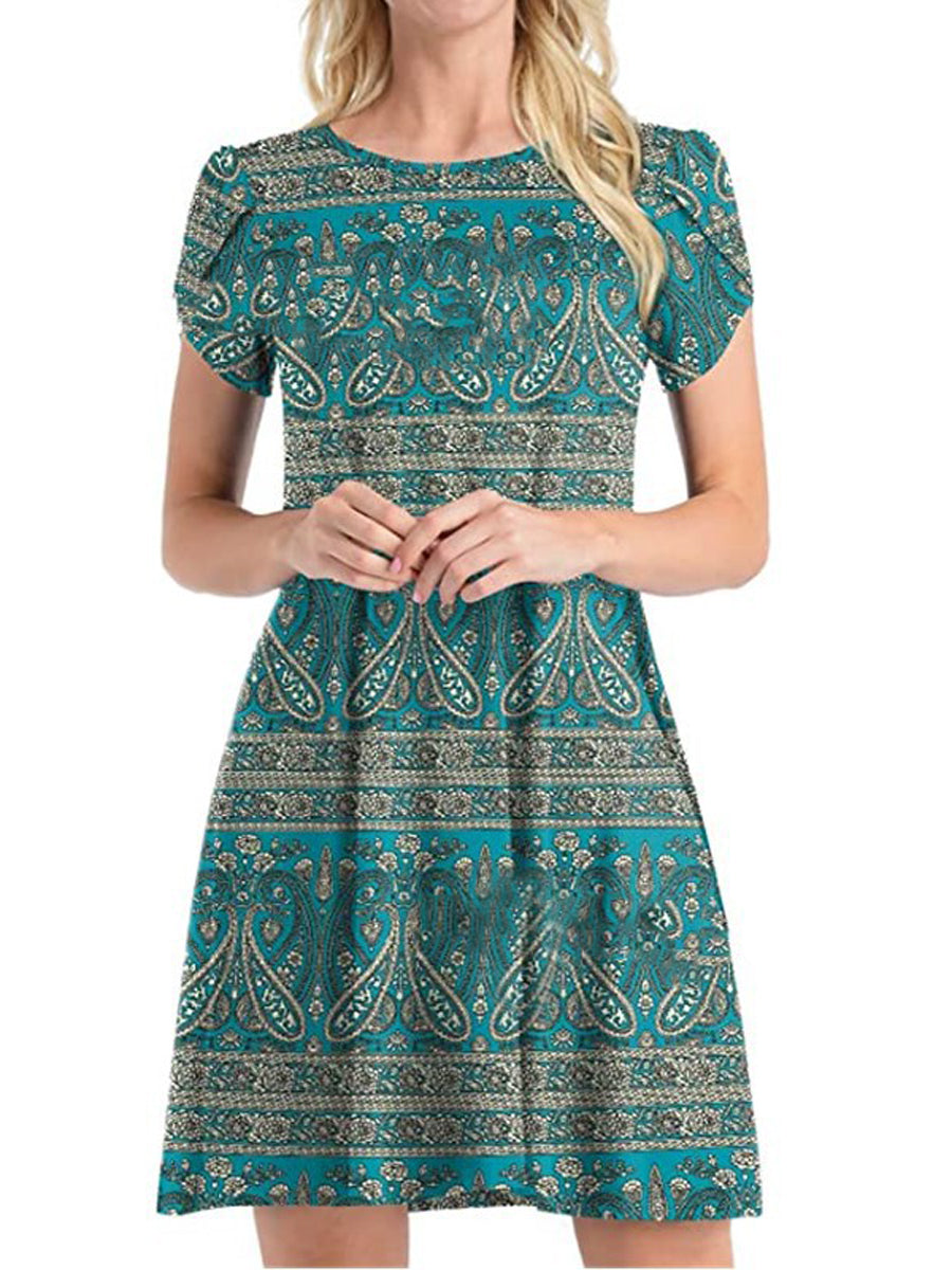 Mini Dresses - Casual Ruffle Short Sleeve Cute Crew Neck Flowy Mini Dress - MsDressly