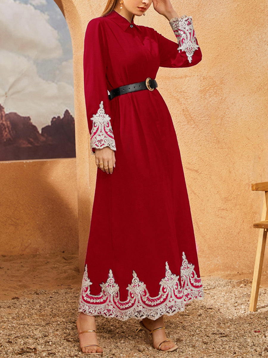 Maxi Dresses - Turn Up Button Lace Belt Maxi Long Maxi Dress - MsDressly