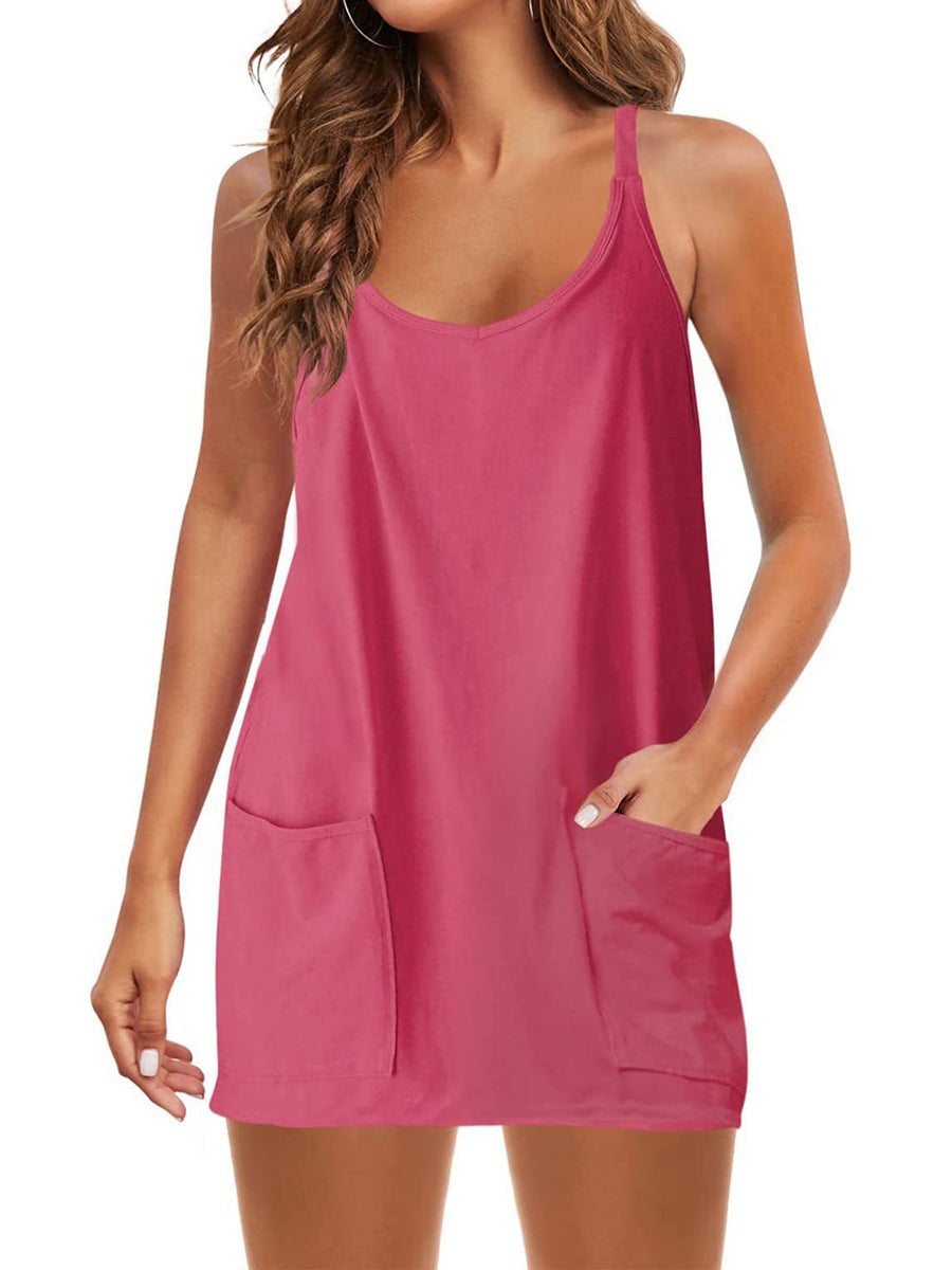 Spaghetti Strap Sundress Athletic V Neck Mini Dress