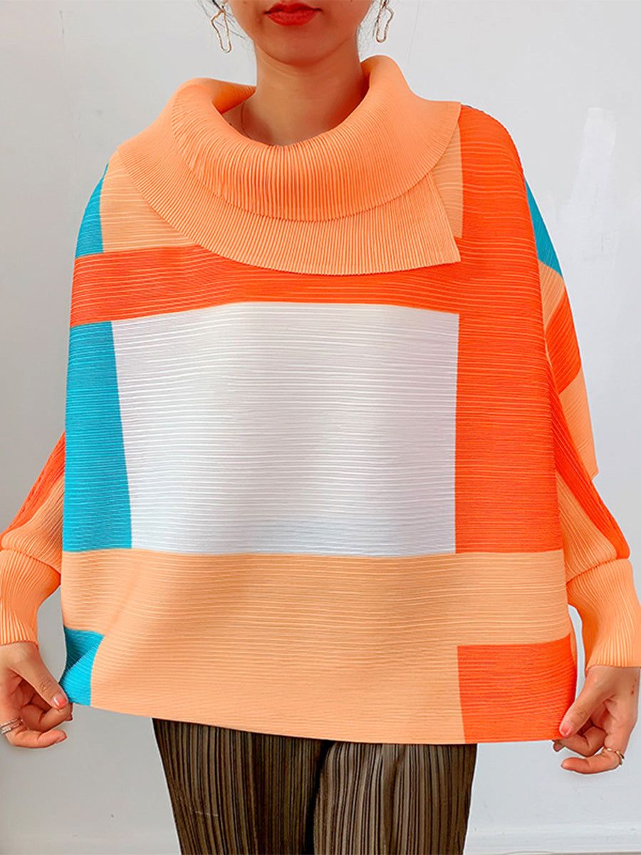 T-Shirts - Pleated Lapel Collar Contrasting Fashion T-Shirt - MsDressly