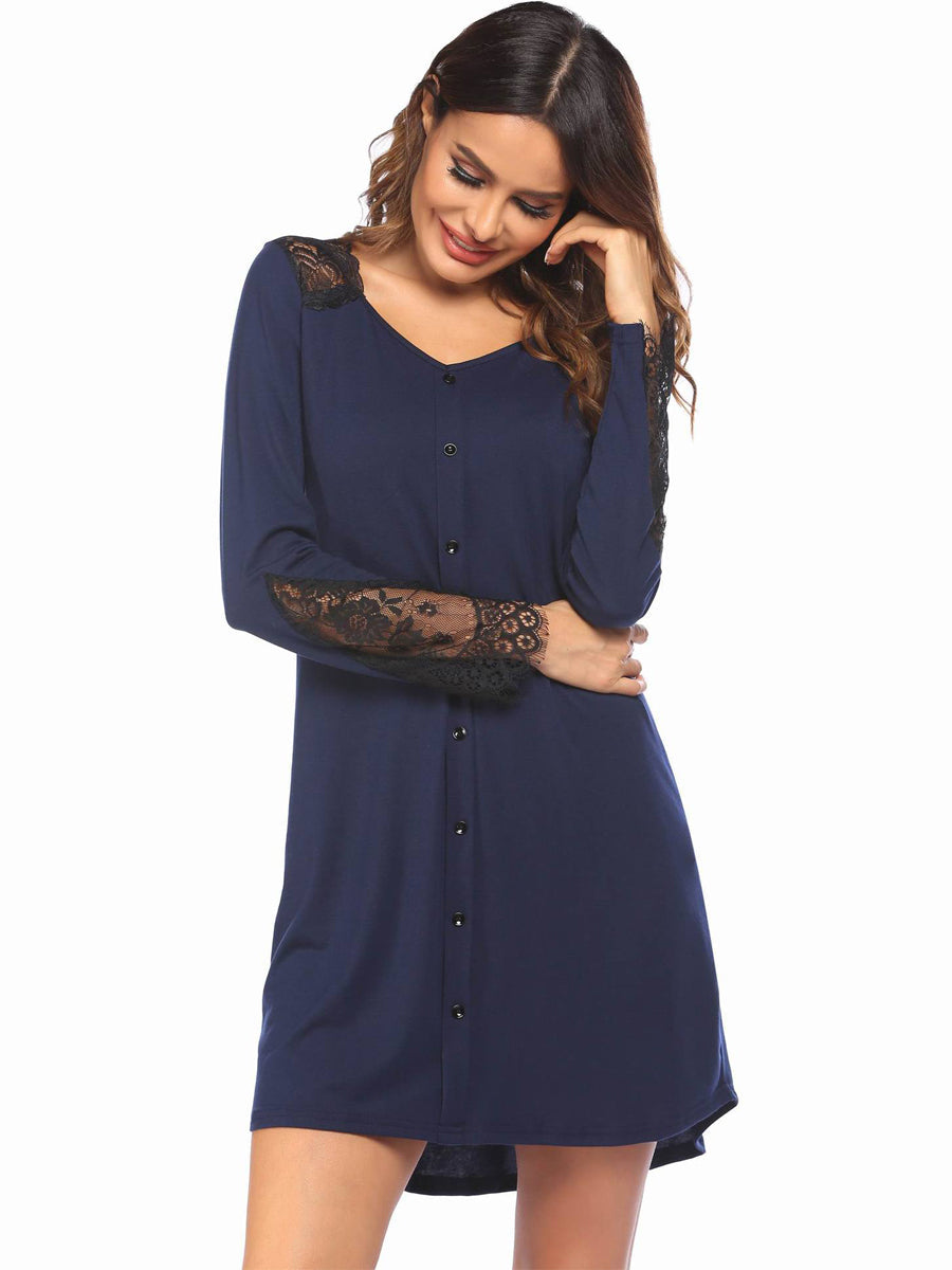 Pajamas - Lace Stitching Comfortable Long Sleeve Pajama - MsDressly