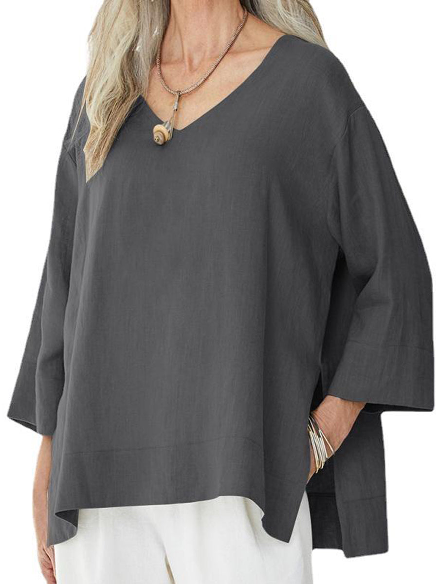 T-Shirts - Comfortable Stitching Side Slit 3/4 Sleeves T-Shirt - MsDressly