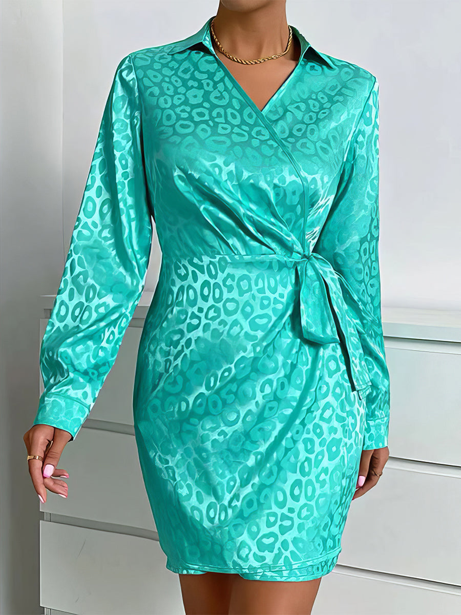 Mini Dresses - Elegant Mid Waist Tie Long Sleeve Mini Dress - MsDressly