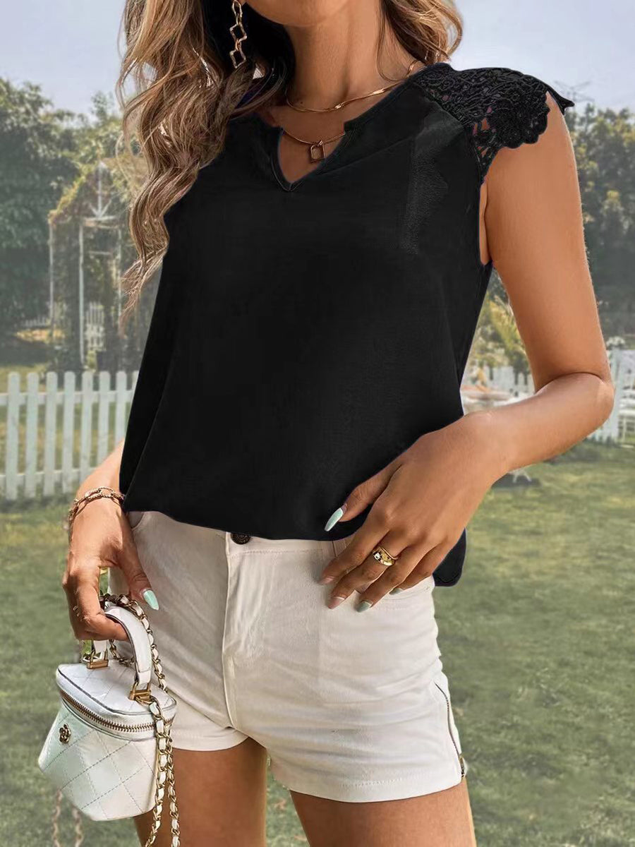 - Casual Commuting Letter V Neck Chiffon T Shirt - MsDressly