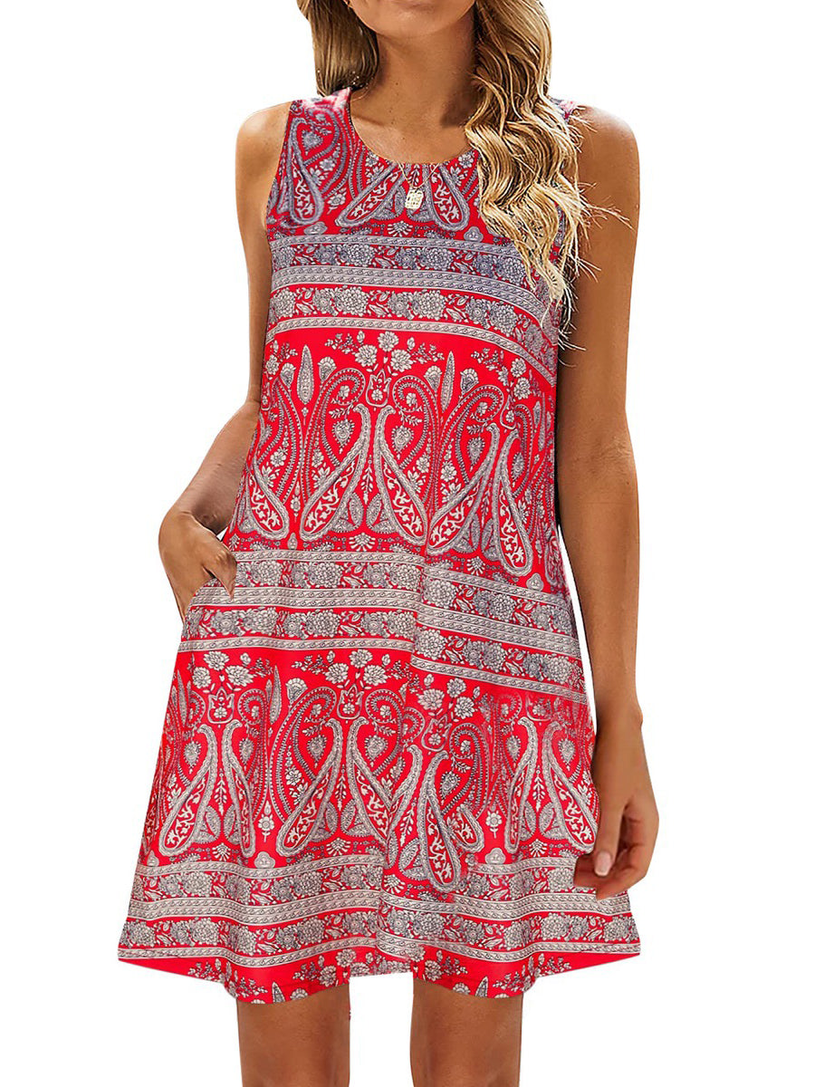 Simple Fun Beach Floral Casual Pockets Boho  Mini Dress