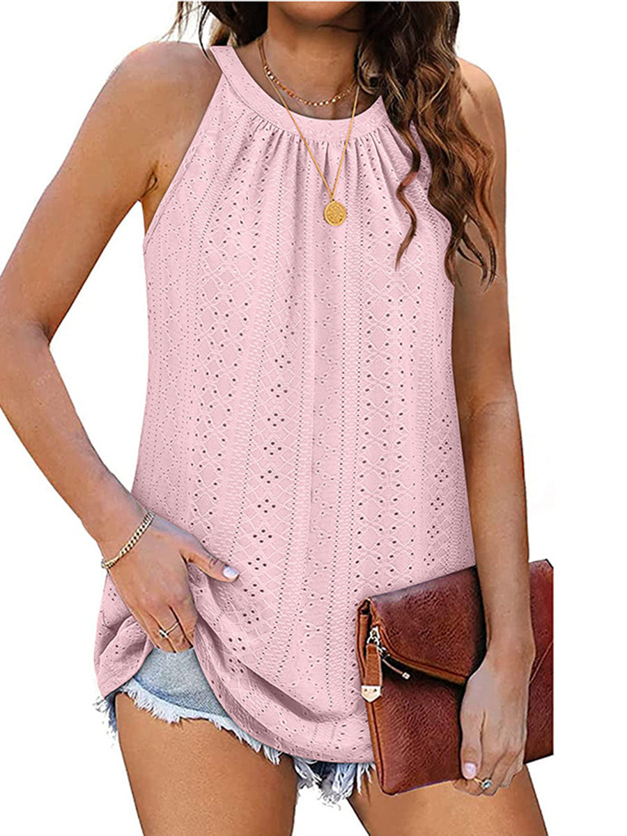 Tank Tops - Tops Loose Round Neck Pleated Sleeveless Tank Top - MsDressly