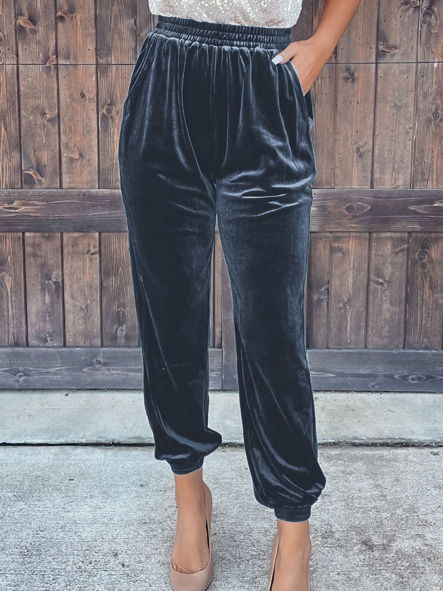 Pants - Solid Velvet Straight-leg Pants - MsDressly