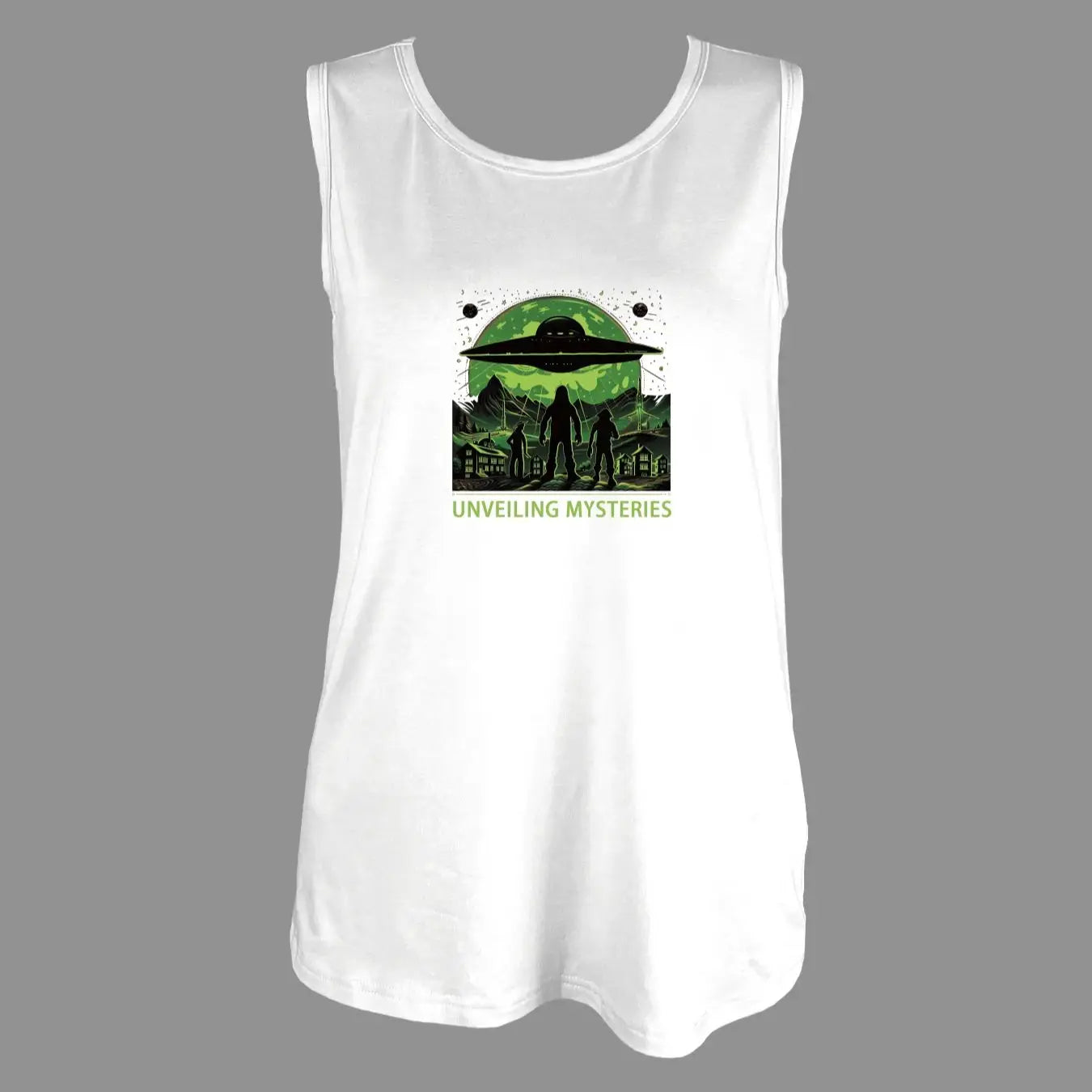 Intriguing Ufo And Mysterious Figures Graphic Print Tank Top Sleeveless Casual Top For Summer & Spring Women's Clothing