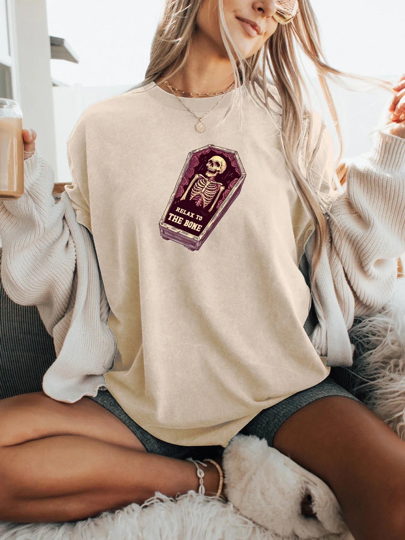 Icy Skull Roses Coffin Graphic Print T-shirt Short Sleeve Crew Neck Casual Top For Summer & Spring Women's Clothing