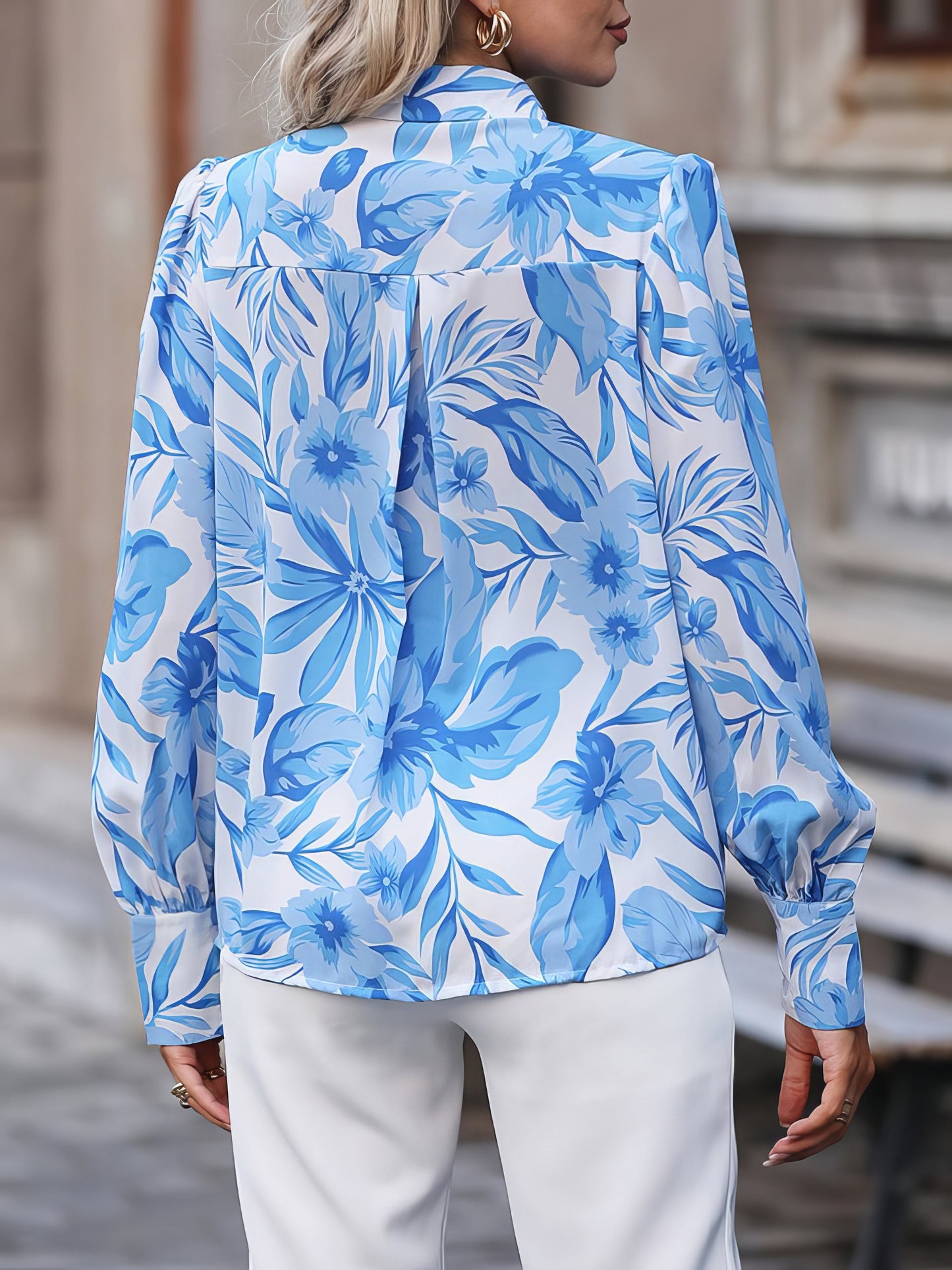 Blouses - Lapel Single Breasted Printed Long Sleeve Blouse - MsDressly
