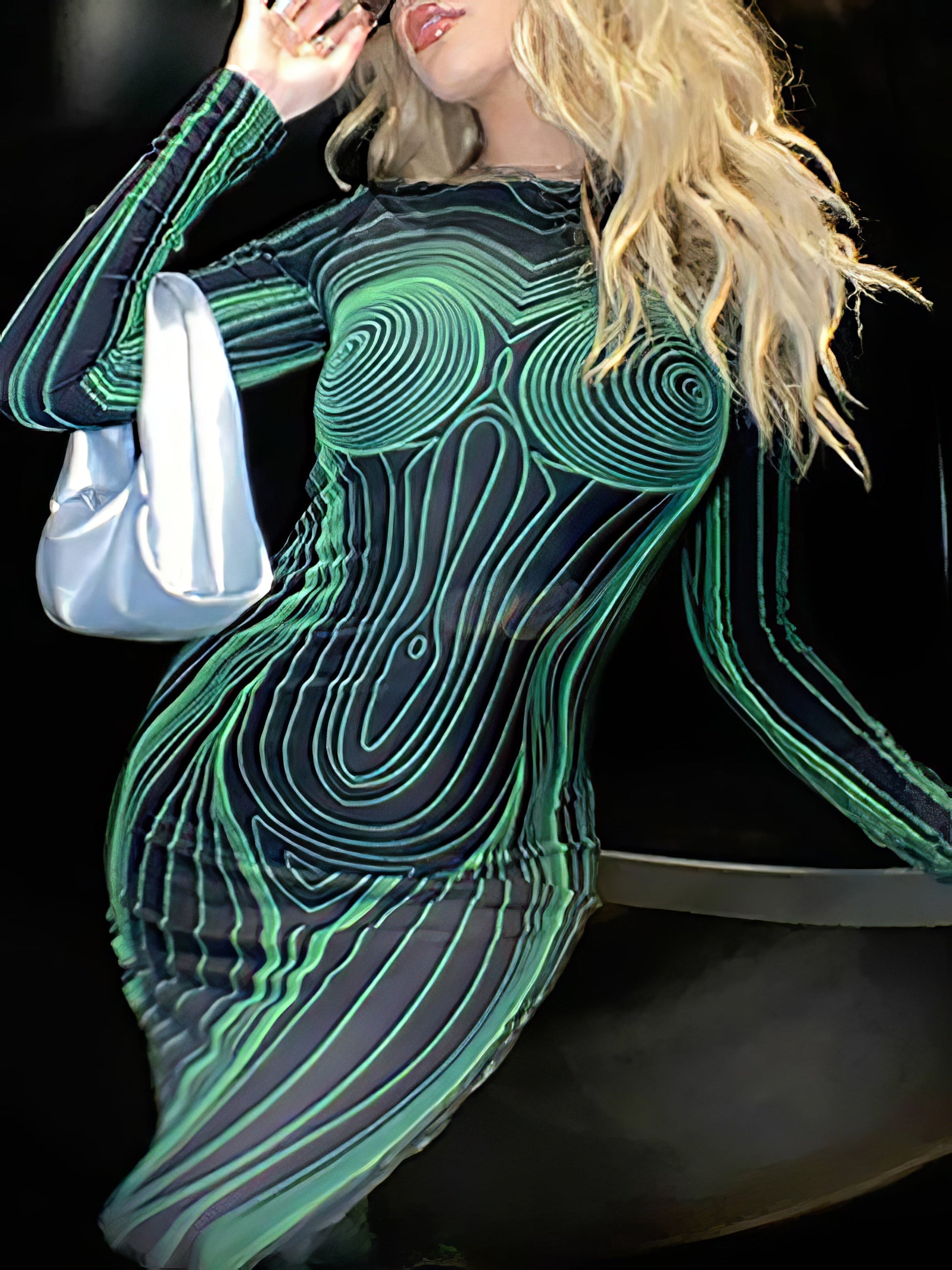 Maxi Dresses - Printed Backless Slim Round Neck Long Sleeve Maxi Dress - MsDressly