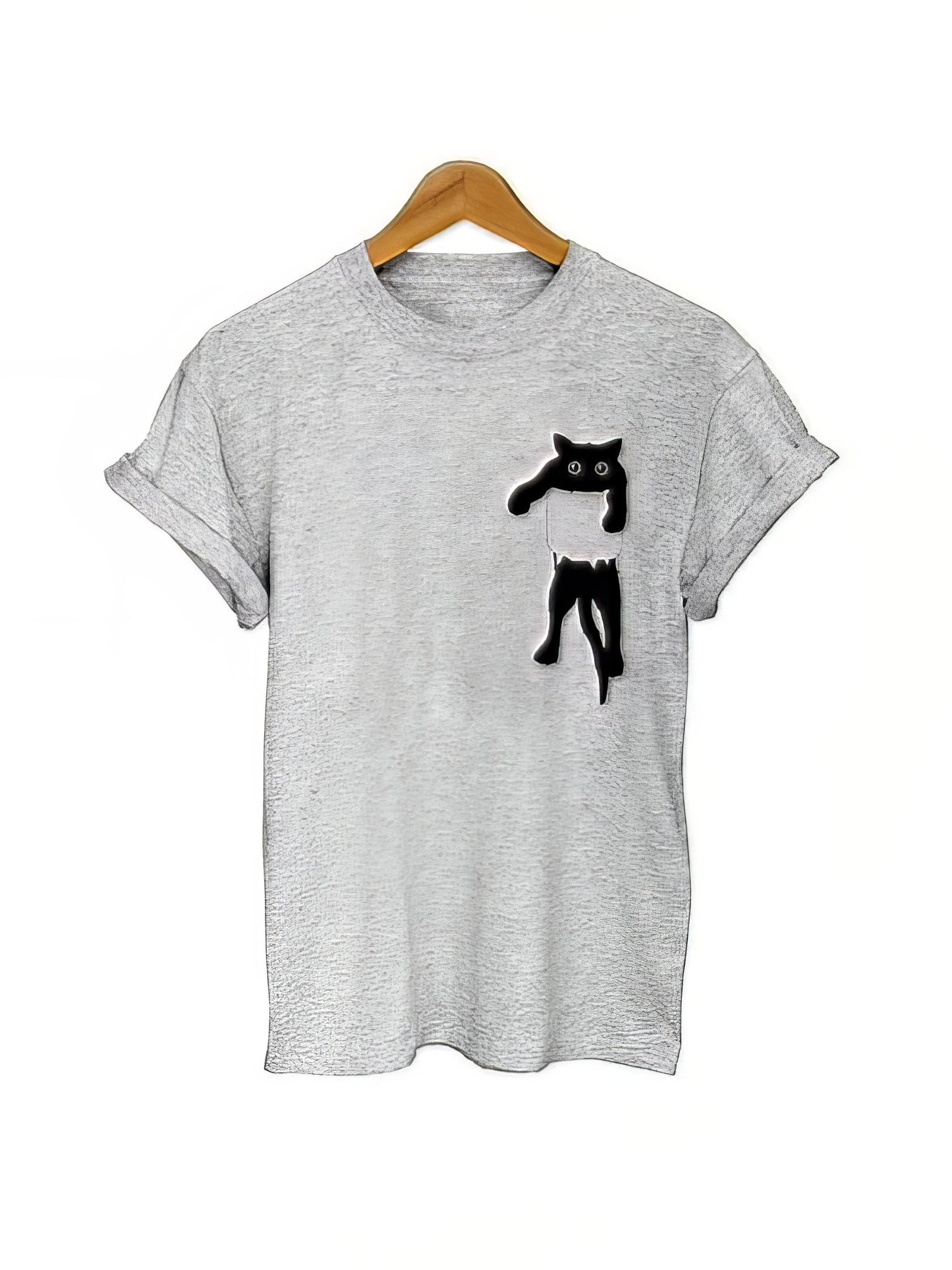 T-Shirts - Pocket Cat T-shirt Women's Cute Black Kitty - MsDressly