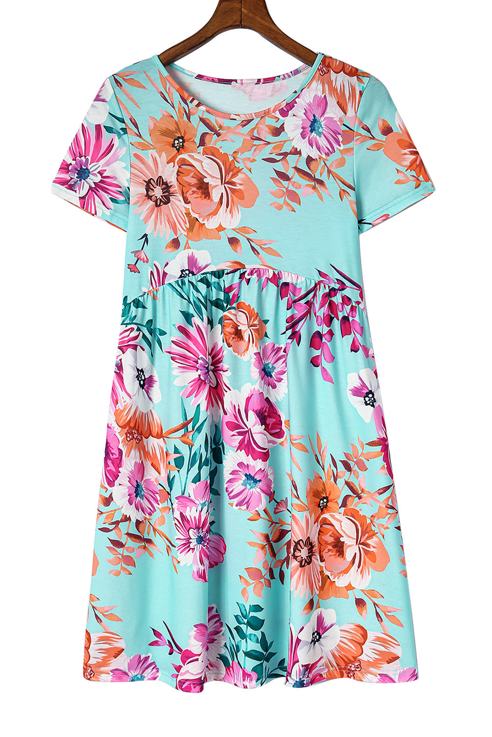 Casual Floral Print Button Pocket Short Sleeve Dress
