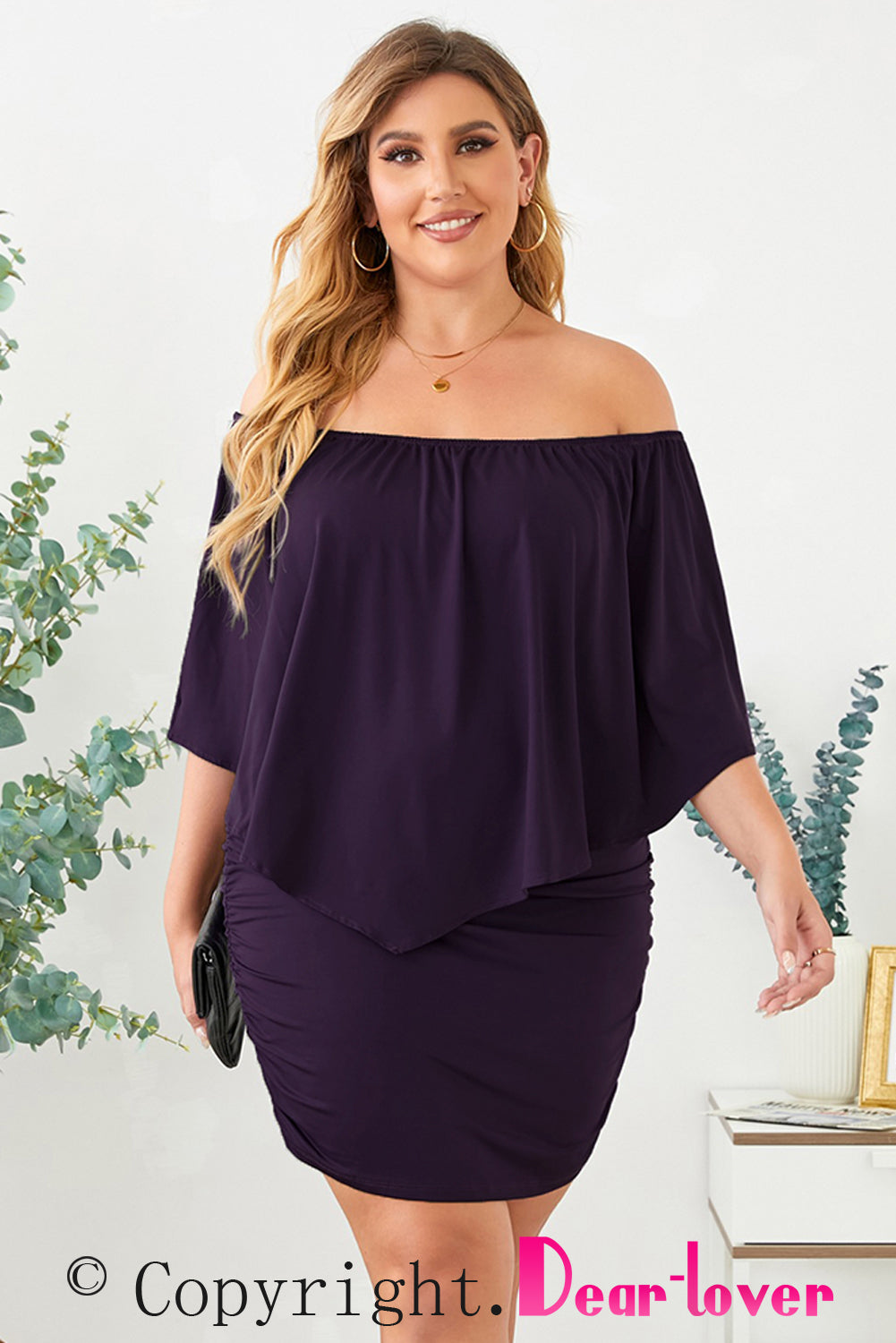 Layered Purple Plus Size Poncho Dress for Women