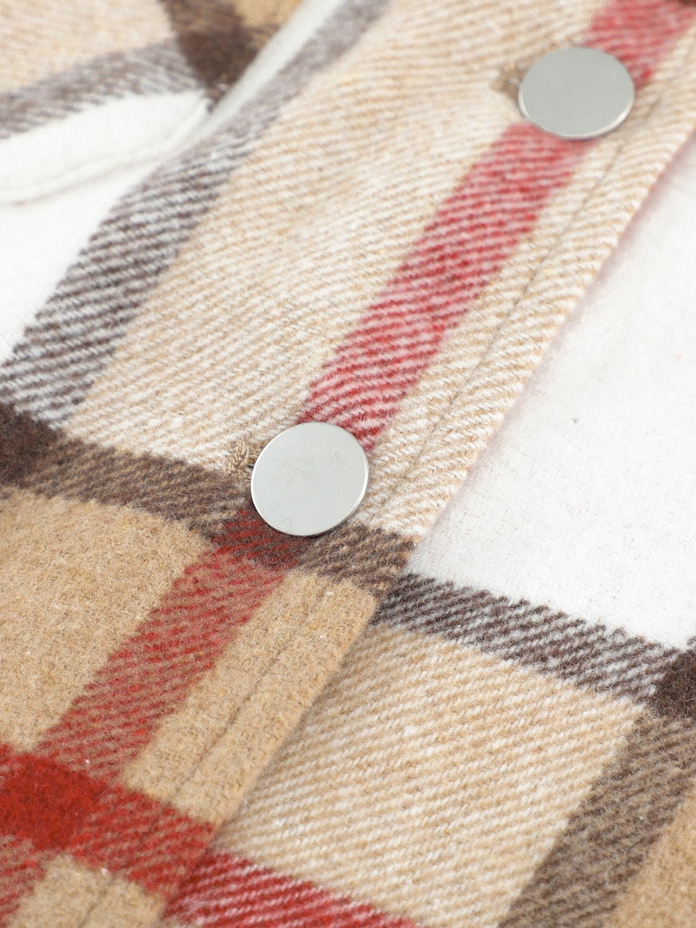 Khaki Plaid Print Sheath Button-Up Coat with Pockets