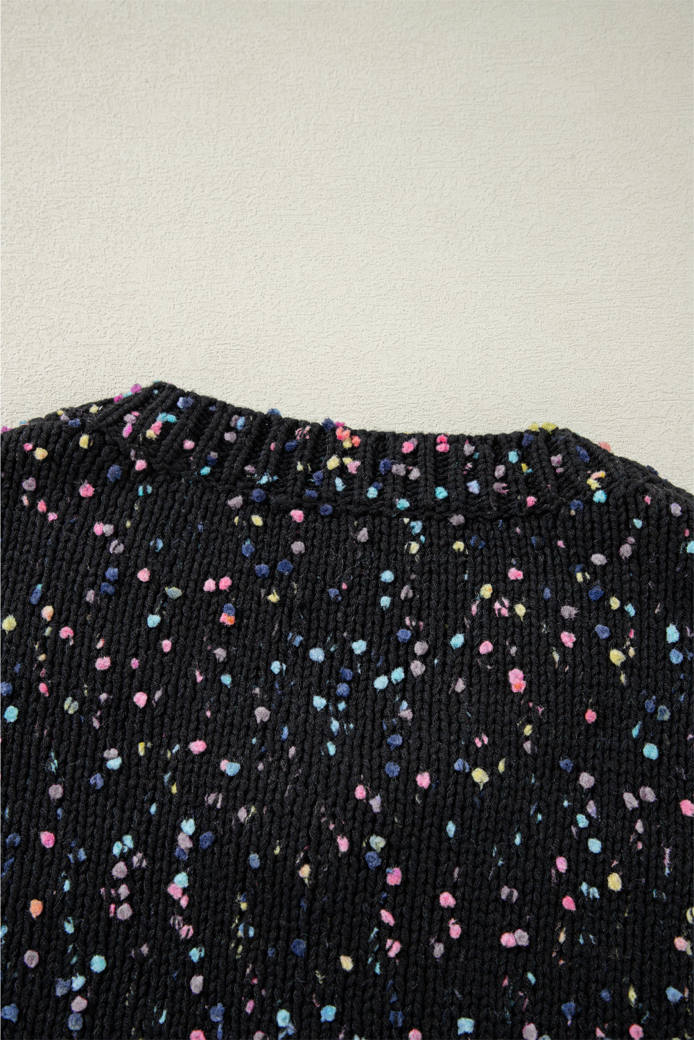 Black Rhinestone Decor Multicolor Confetti Sweater Cardigan