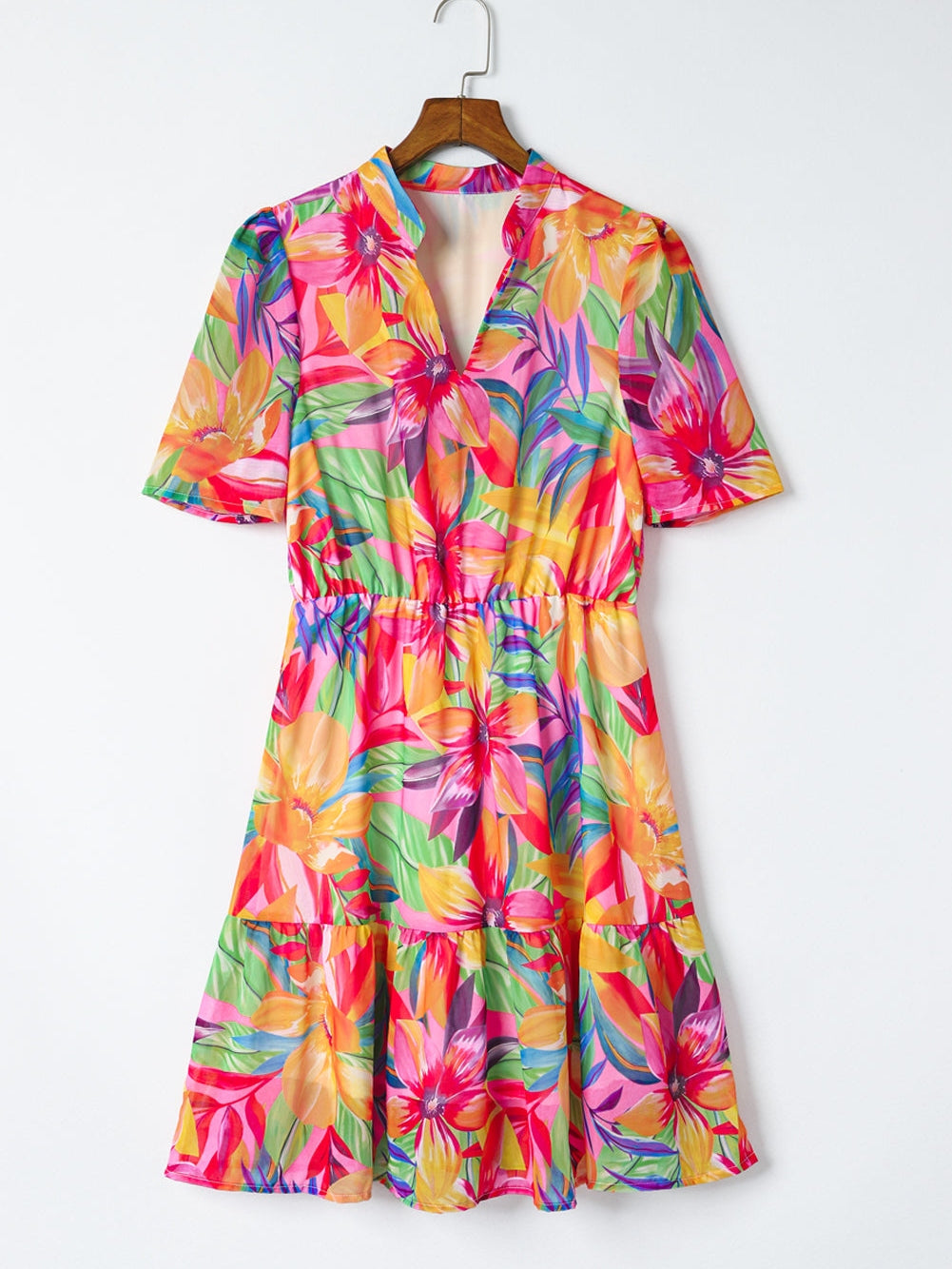 Tropical Print Half Sleeve Casual Dress