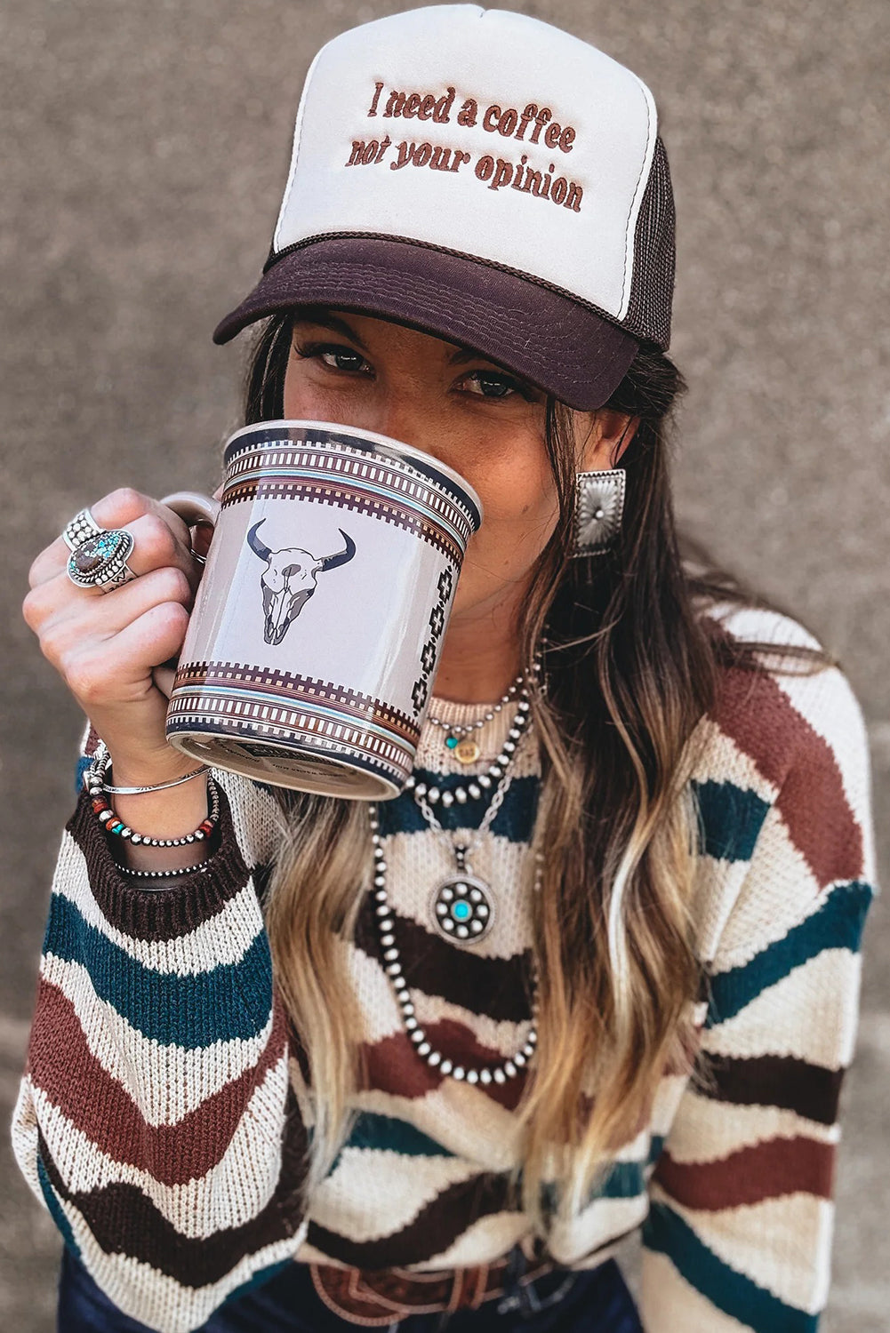 Multicolour Retro Wave Print Western Sweater