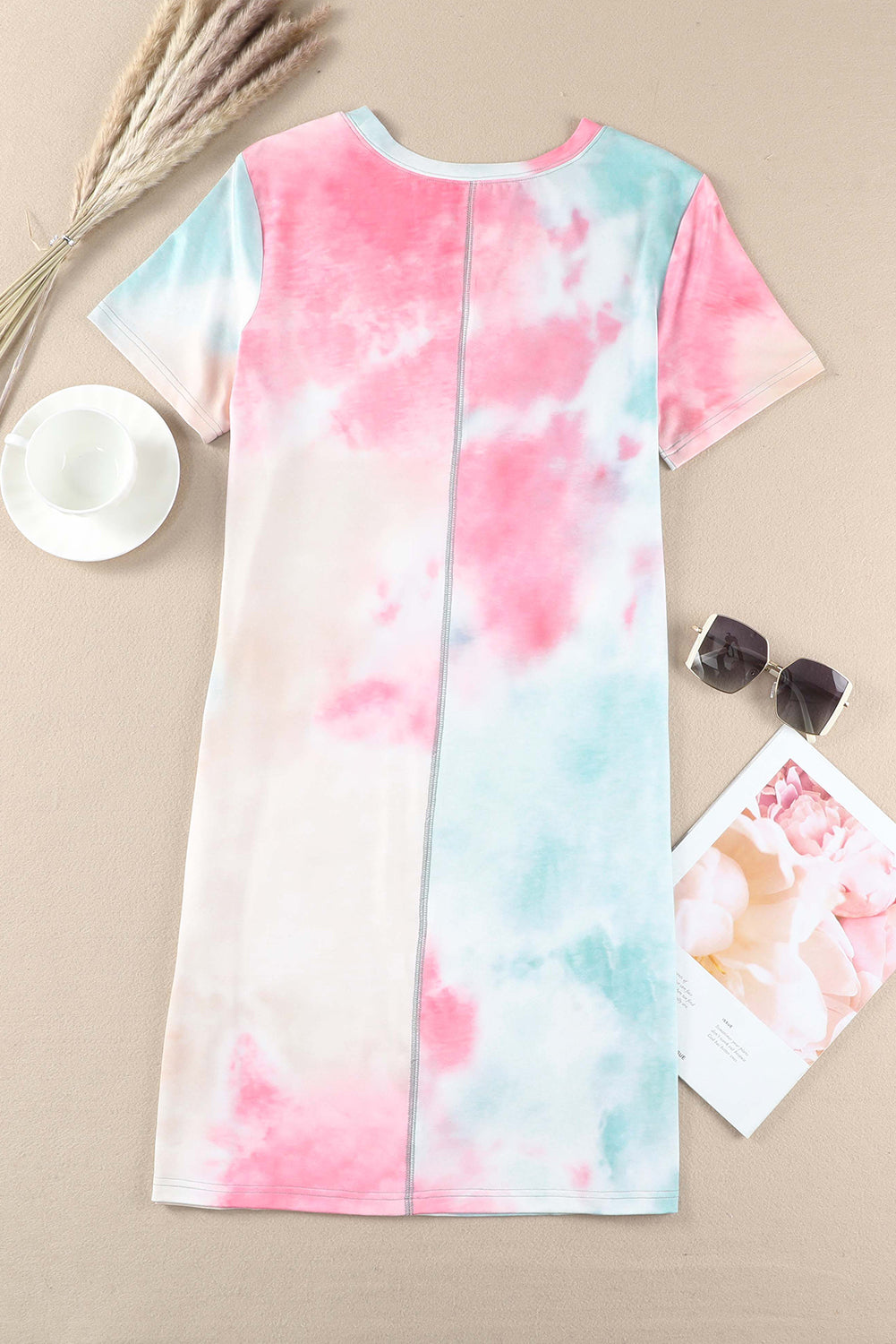 Loose Printed Short Sleeve Zippered V-neck Dress