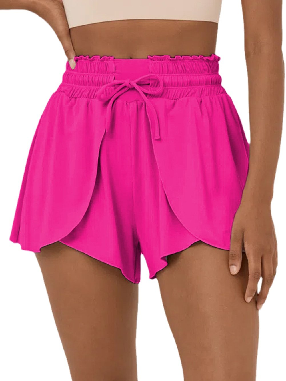 Frilled Rose Red High-Waisted Petal Swim Shorts
