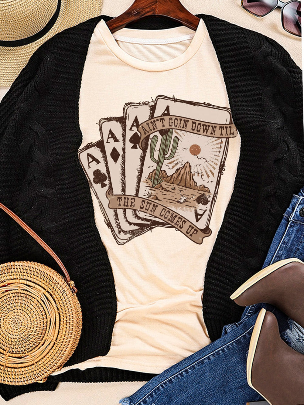 Khaki Poker Night Western Graphic Tee
