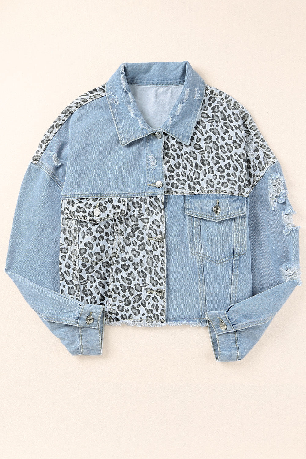 Leopard Patchwork Blue Denim Jacket for Curvy Fashionistas