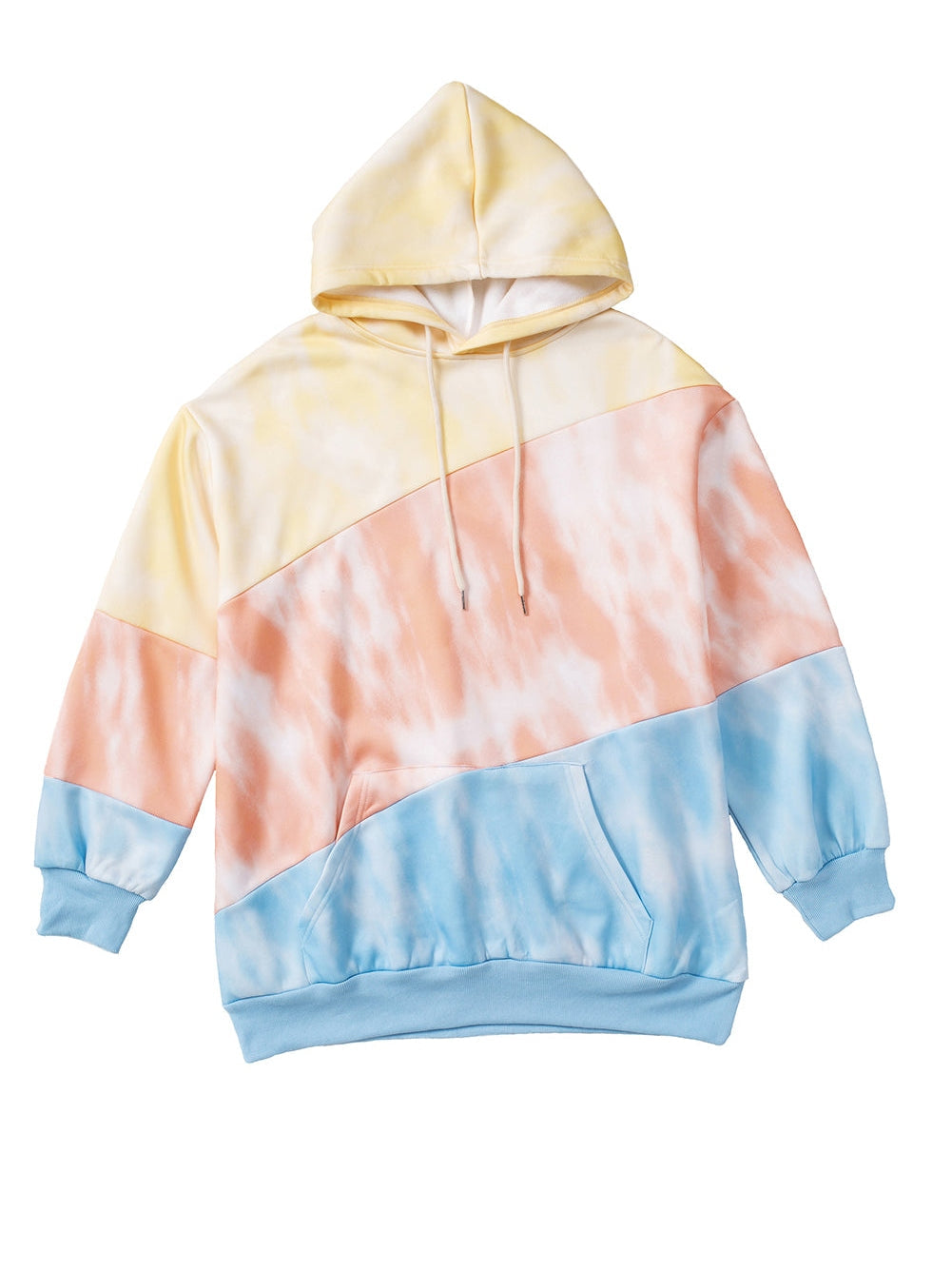 Cozy Sky Blue Plus Size Hoodie with Colorblock Design