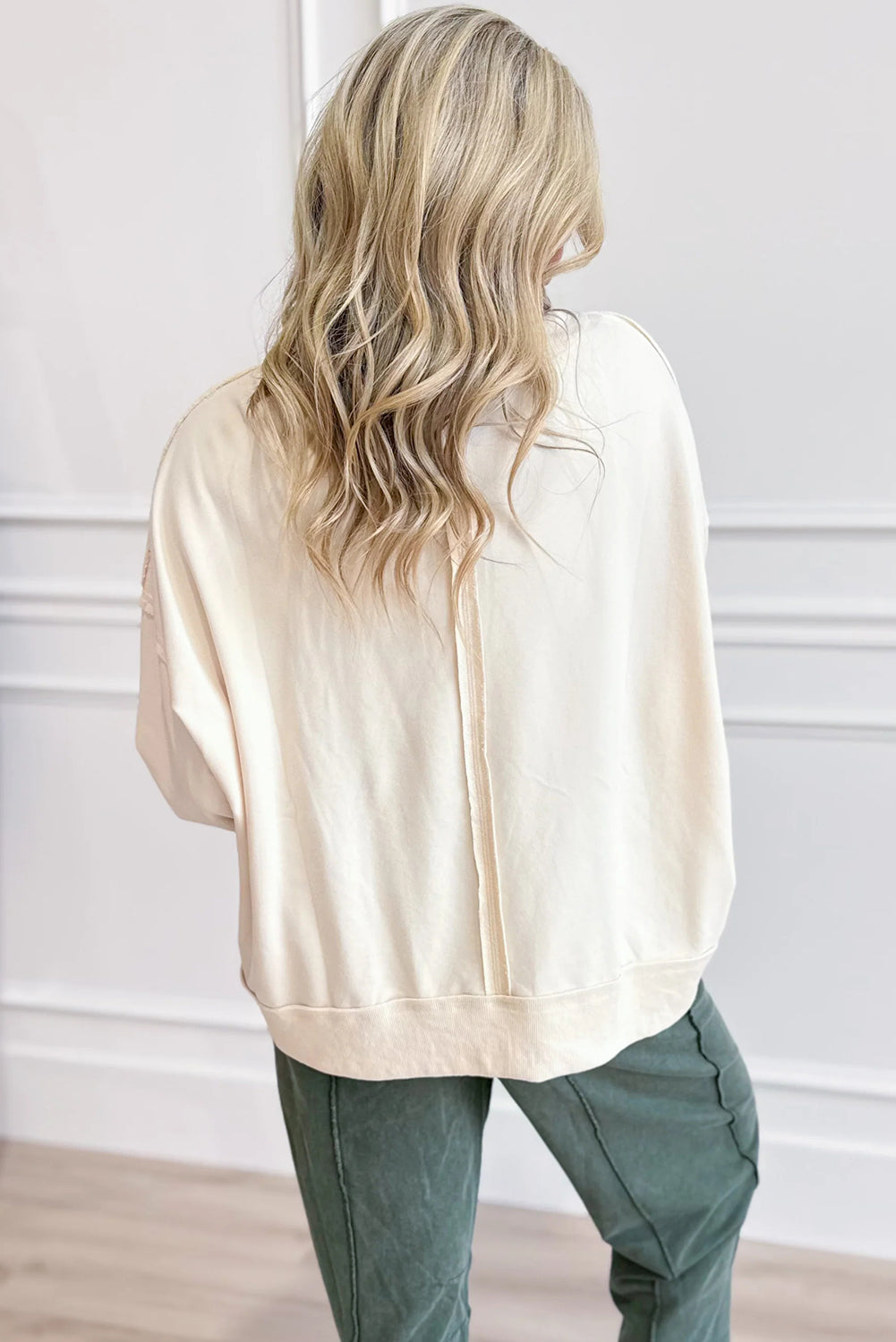 Beige AUTUMN Patched Letter Graphic Pullover Casual Sweatshirt
