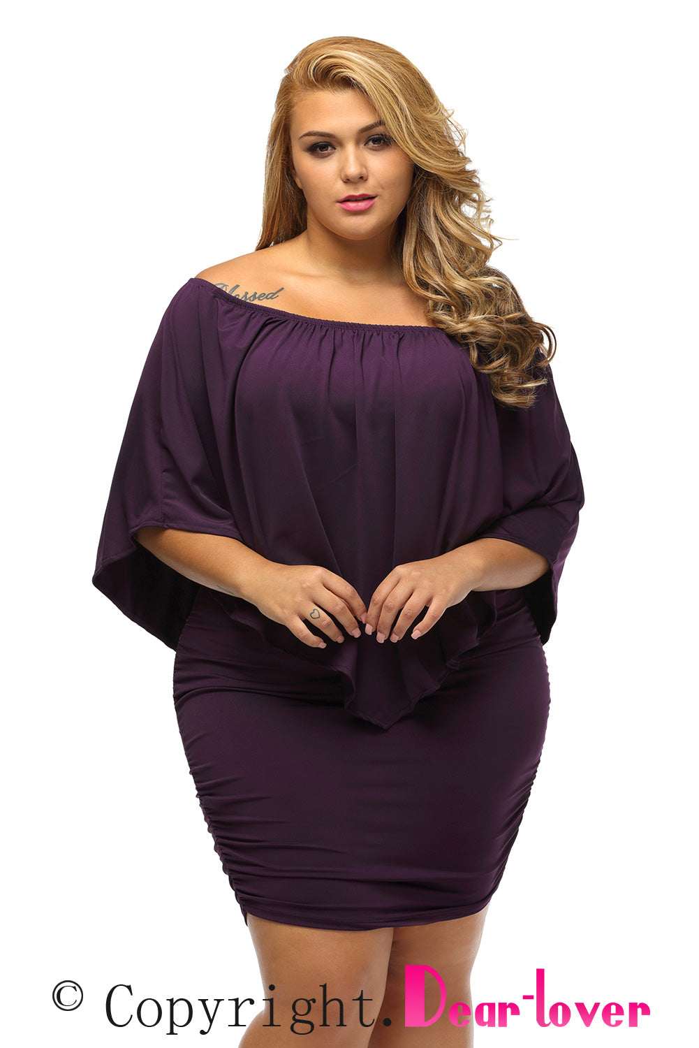 Layered Purple Plus Size Poncho Dress for Women