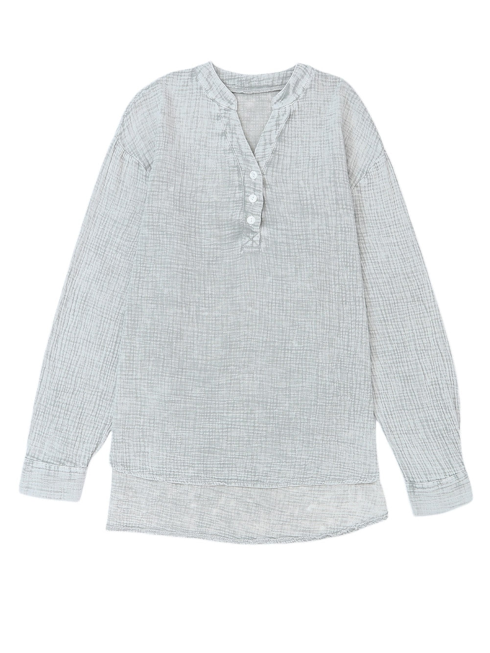 Gray Crinkle Texture Henley Top with Loose Fit