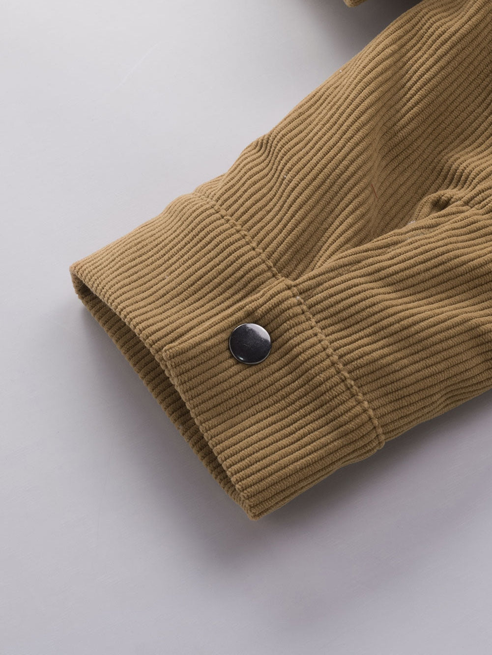 Khaki Corduroy Snap Button Sherpa Lined Jacket