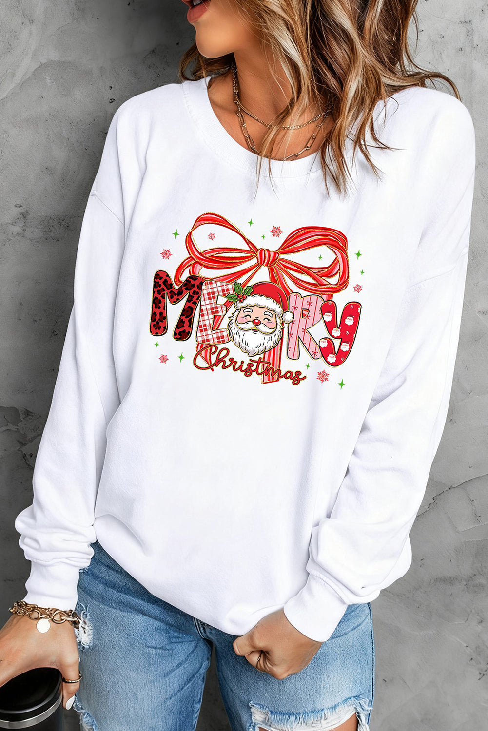 White Cute Merry Christmas Graphic Holiday Sweatshirt