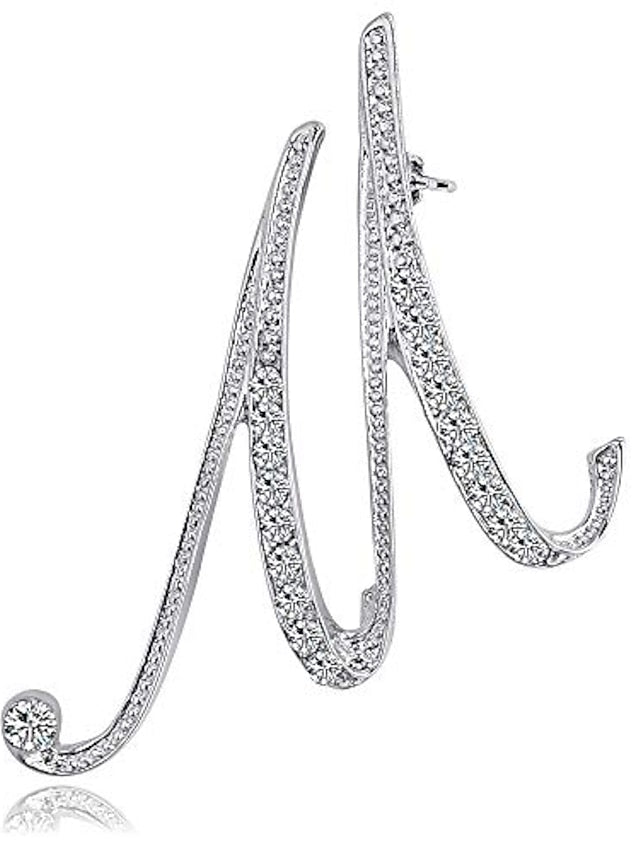 letter brooch pins initial rhinestone brooch for women crafts silvery m - LuckyFash™