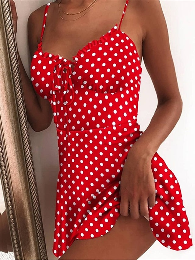Women's Dress - Casual Dress Strap Dress Mini Dress Black Red Blue Sleeveless Polka Dot Print Spring Summer Spaghetti Strap Stylish Weekend 2023 S M L XL XXL