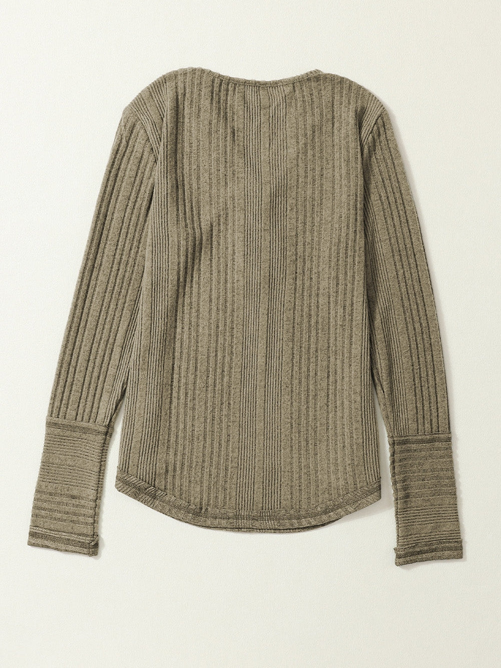 Jungle Green Ribbed Knit V-Neck Button-Up Top