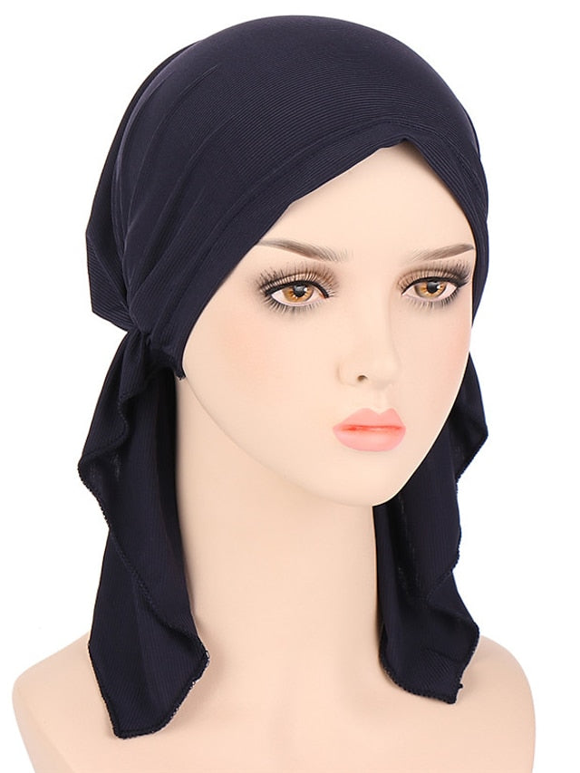 New Elastic Solid Color Wrap Head Scarf Hats Muslim Turban Bonnet For Women Inner Hijab Hat Fashion Female Turbantes Caps - LuckyFash™
