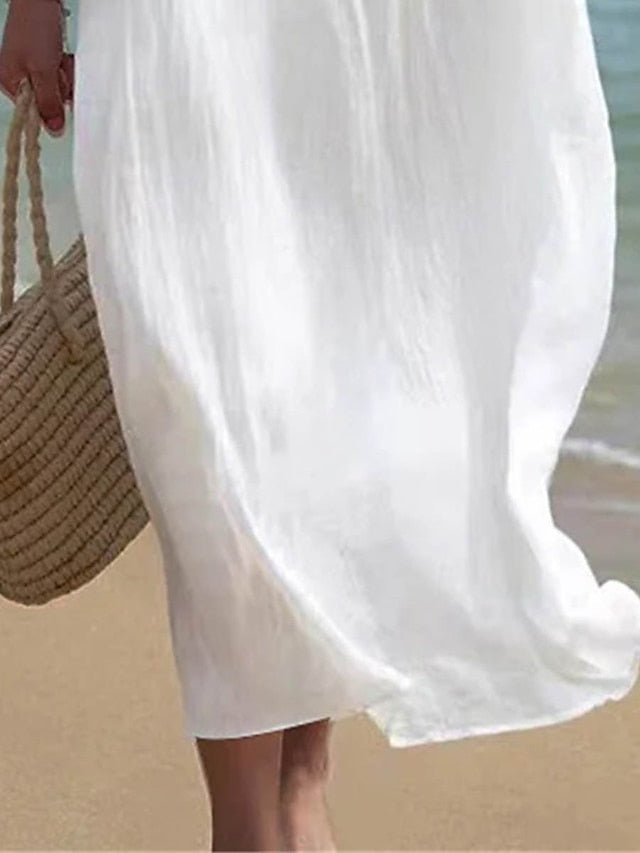 Women's Dress - Casual Dress Shift Dress Summer Dress Graphic Basic Print Crew Neck Midi Dress Fashion Basic Outdoor Daily 3/4 Length Sleeve Regular Fit White Summer Spring S M L XL 2XL