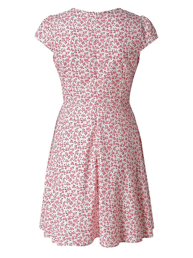 Women's Dress - Casual Dress Floral Dress Mini Dress Black Navy Blue Short Sleeve Floral Print Summer Spring V Neck Fashion Vacation 2023 S M L XL