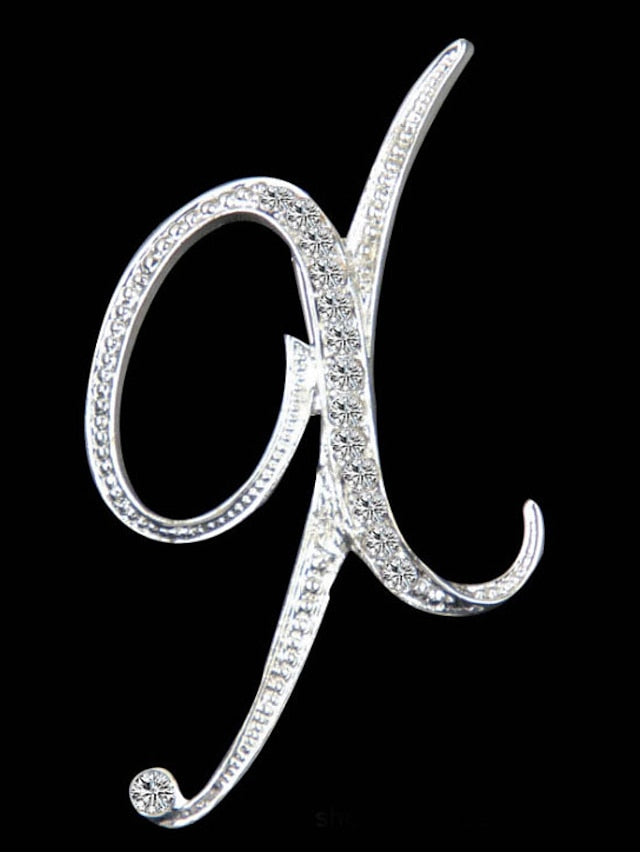 letter brooch pins initial rhinestone brooch for women crafts silvery m - LuckyFash™