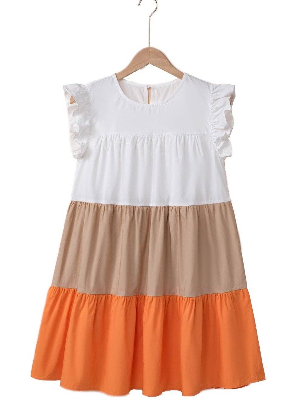 Apricot Colorblock Patchwork Ruffle Tiered Mini Dress