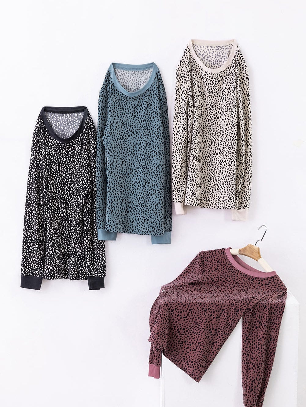 Apricot Leopard Print Round Neck Long Sleeve Top