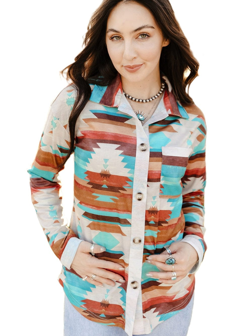 Aztec Dream Long Sleeve Shirt with Multicolor Print